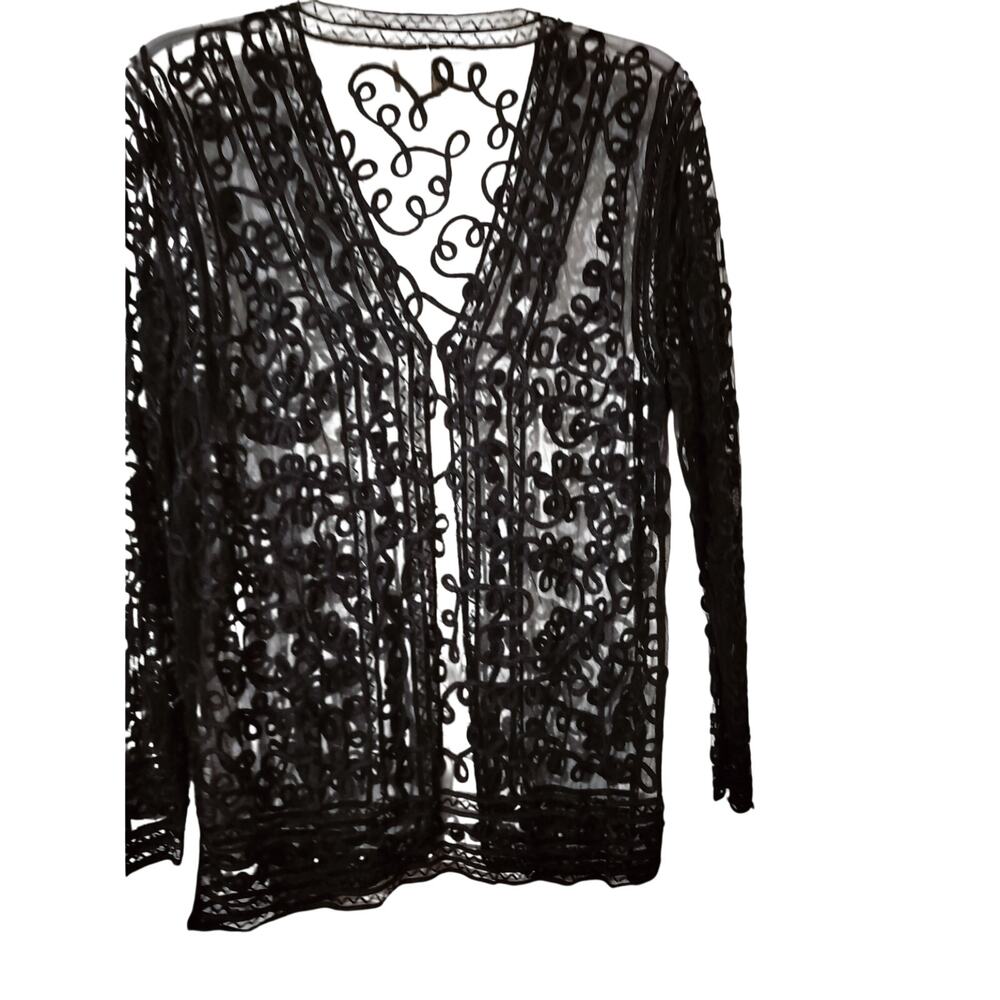 5917)Vtg 80s SAM USA Black 1X Whimsygoth Witch Sheer Mesh Rayon Evening Cardigan - Picture 7 of 10